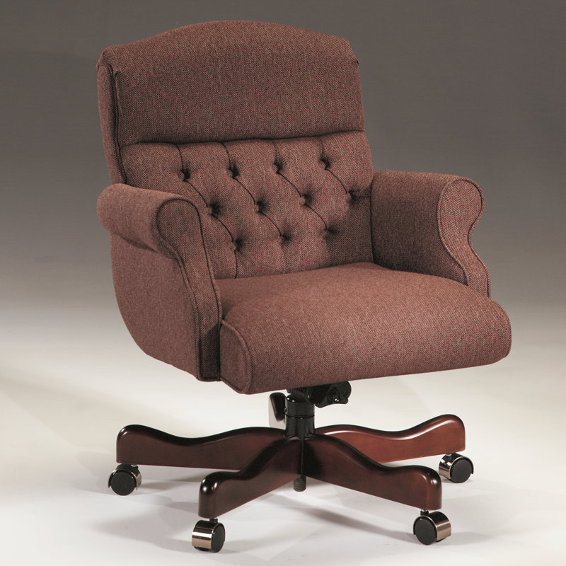 Genuine Leather Executive Chair, Ultramarine, Walnut, Tilt Lock Included