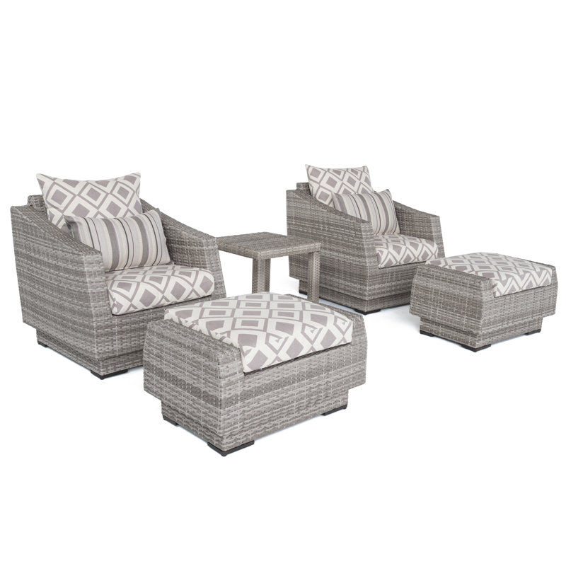 Cannes 5 Piece Club Seating Group with Cushions, Tikka Orange Sunbrella Canvas