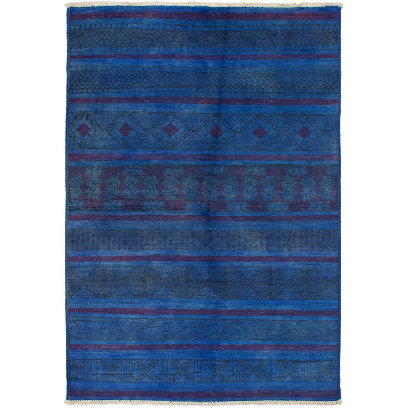Tapis unique en laine noué à la main style transitionnel bleu / mauve des années 2010 de 6 pi x 8 pi 10 po Andrillon