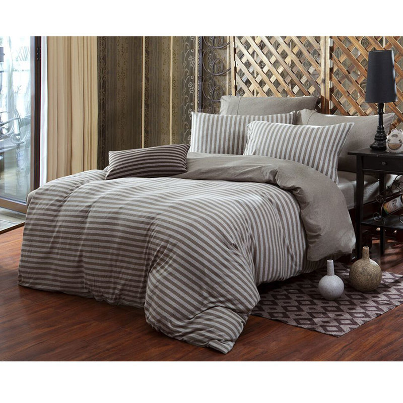 2102 Cotton Jersey Knit Striped Comforter, Queen Duvet Cover + 2 Pillow Cases
