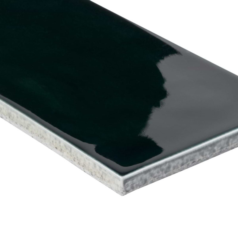 Nabi Subway Deep Emerald Green 4.5X9 Crackled Glossy Glass Tile, Midnight Blue Green