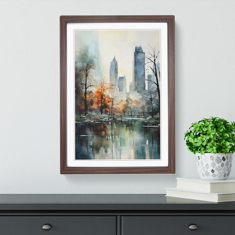 Central Park Impressionism - Single Picture Frame Print on Wood, Walnut Framed, 64cm H x 46cm W x 2cm D