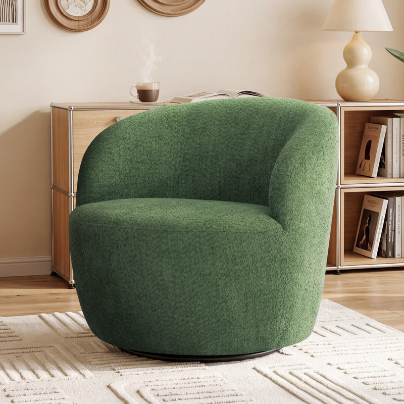 Fauteuil d'appoint pivotant 27,5 po en chenille moderne avec dossier ergonomique, Chenille verte