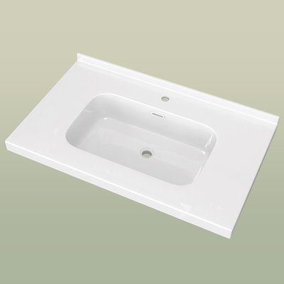 Solid Surface 36'' W X 22'' D Single Sink Vanity Top Resin Stone Rectangular Sink Countertop White Centre Drain Top with Pre-drilled Faucet Holes & 1.38 in. H Backsplash