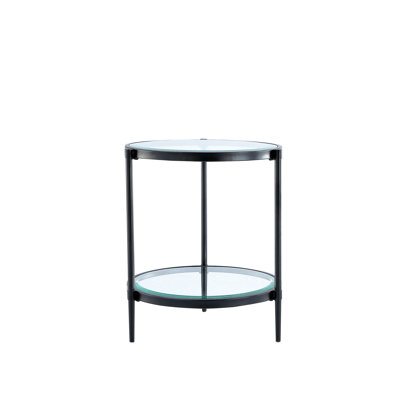 Table basse de style moderne, verre trempé transparent, cadre industriel noir mat, verre avec charge en acier robuste, esthétique minimaliste épurée et cristal de 2,8 mm nécessitant peu d'entretien,