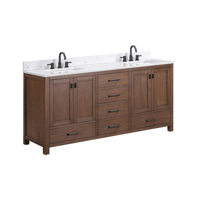 Meuble-lavabo double 72 po avec plateau Souther, Noir, Chêne moka
