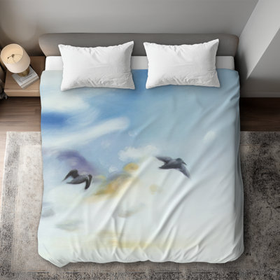 Birds in the Sky Blue King Duvet Cover - White Back Home Decor