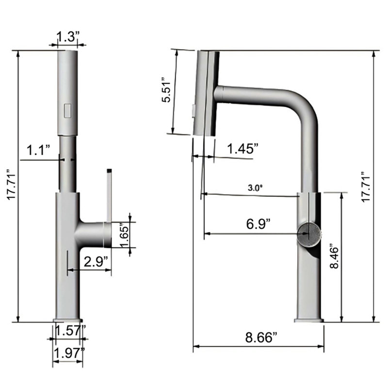 Robinet d'évier de cuisine 17,7 "à poignée simple moderne avec douchette extractible, 3 modes de débit, Nickel brossé