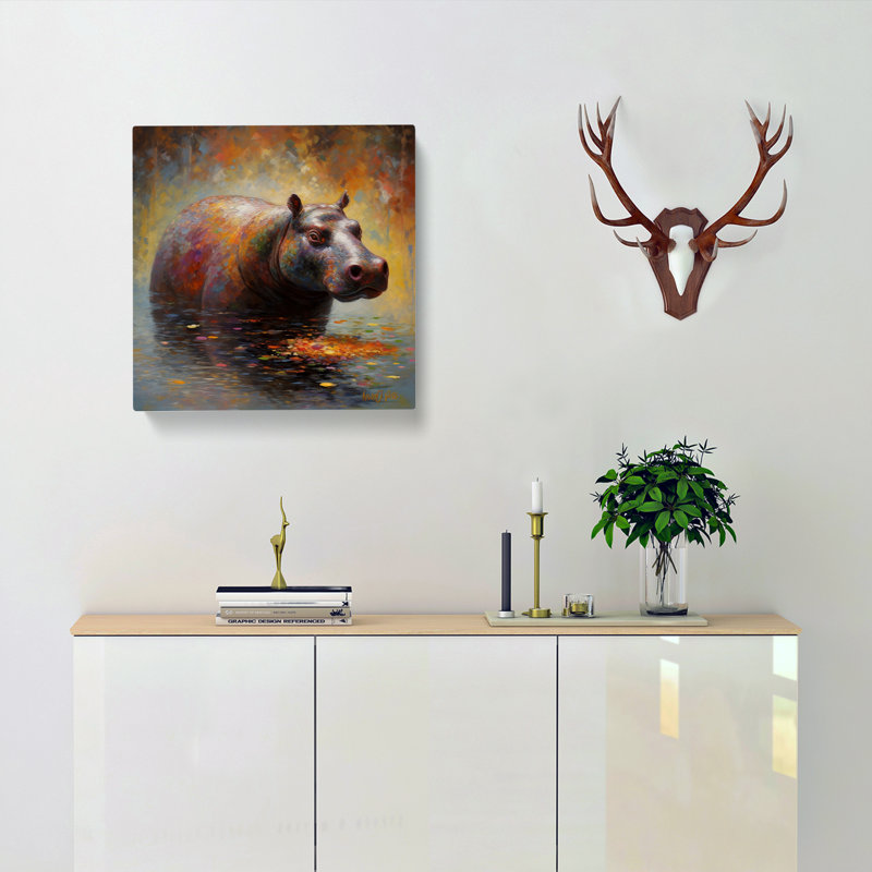 Hippo Neo-Impressionism - Wrapped Canvas, 35cm H x 35cm W x 3cm D