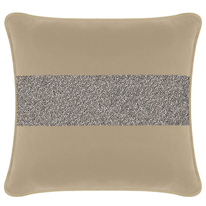 Coussin lumineux avec rayures strass - velours, Velours taupe / gris anthracite, Carré 20 po
