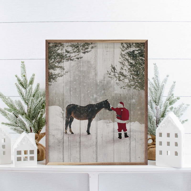 Père Noël avec cheval, H 30 po x l 24 po