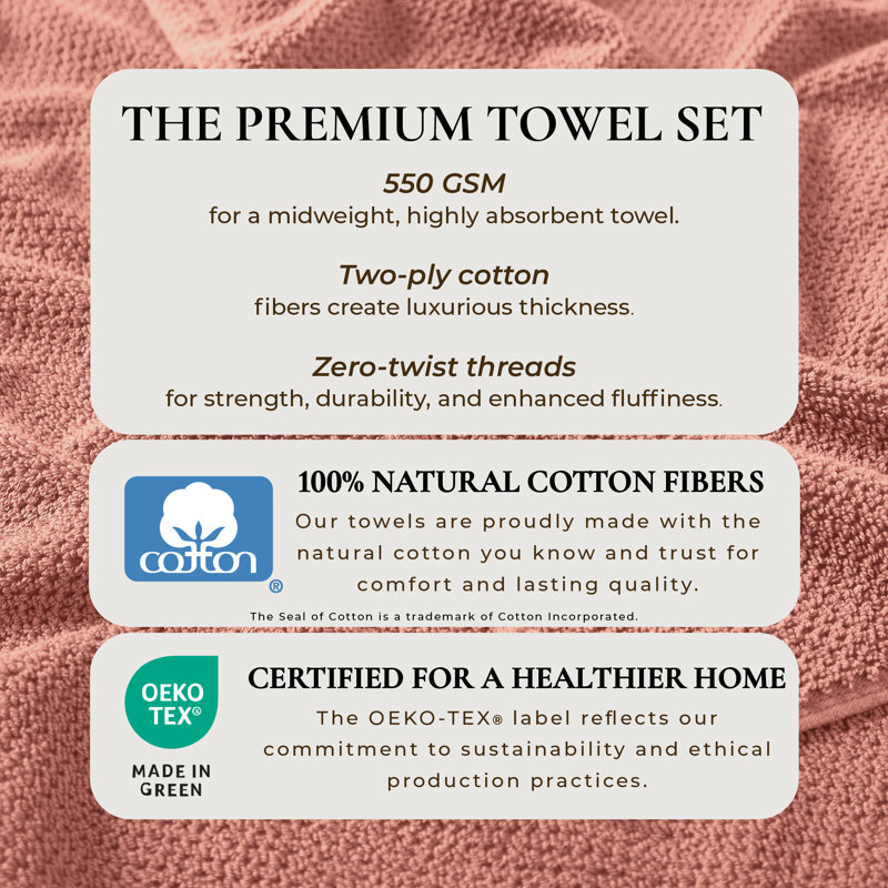 Drap de bain 100% coton texturé, Gant de toilette - paquet de 12, Rose du désert