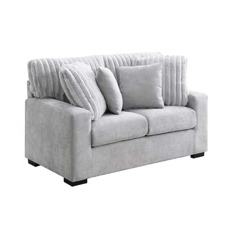 Ensemble de canapé en tissu ivoire avec coussins rayés 3 pièces Towcester, Gris