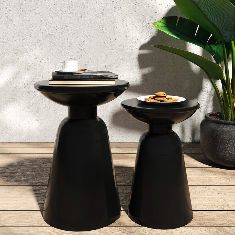 Table de bout en métal -, évasement contemporain, paire extérieure en métal noir, style moderne, Noir