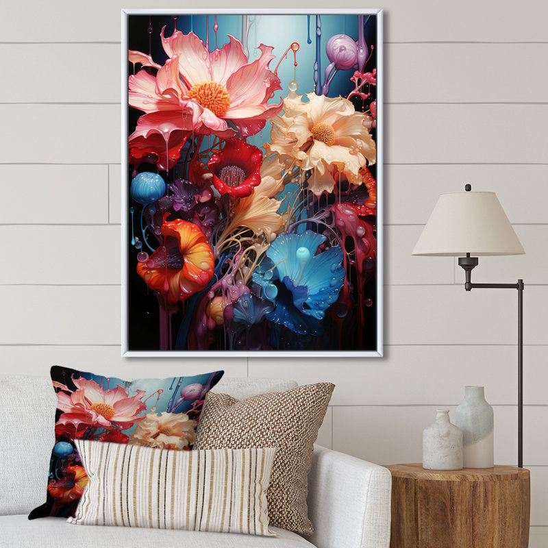 Abstractions florales, botaniques sur toile, H 44 po x l 34 po x P 1,5 po, Cadre flottant blanc
