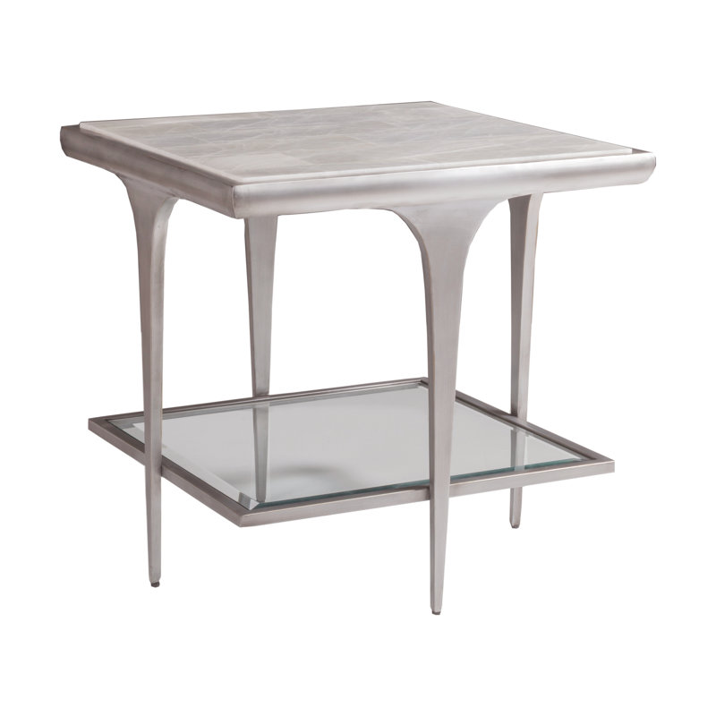 Zephyr Transitional Silver Square Metal & Glass End Table