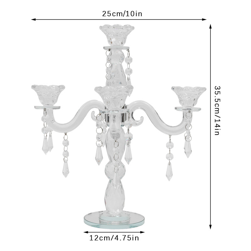 14"H 5-Arm Clear Crystal Glass Candle Holder
