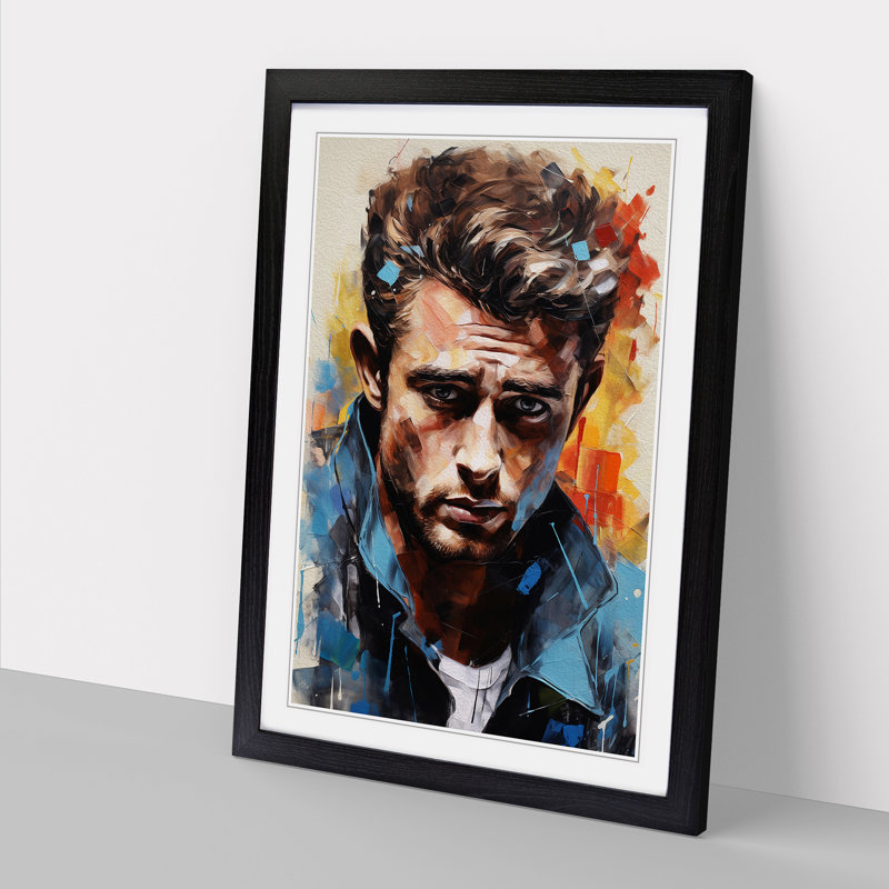 James Dean Expressionism - Single Picture Frame Print on Wood, Black, 46cm H x 34cm W x 2cm D