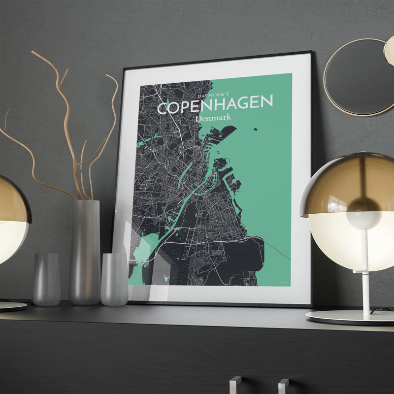 Copenhagen City Map in Dream 1 Piece Wall Art, 24cm H x 18cm W x 0.05cm D