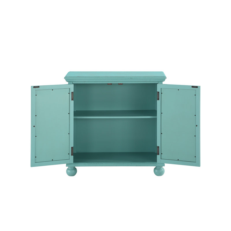 Armoire décorative Anik, 2 portes en verre incrustées de miroirs, bois, Vert aqua