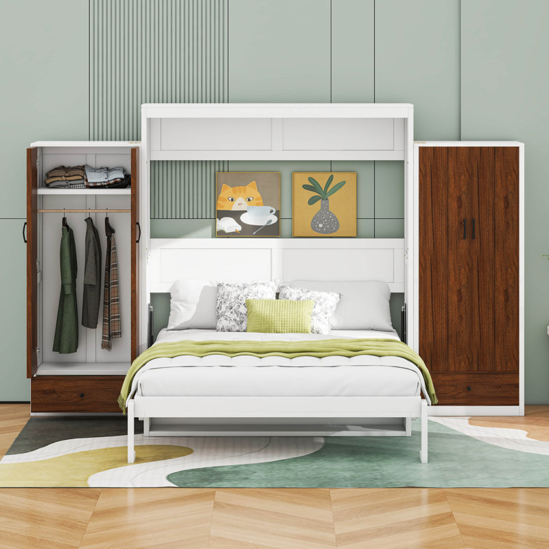 Murphy Bed Wall Bed With Closet ,Drawers And Table, Queen