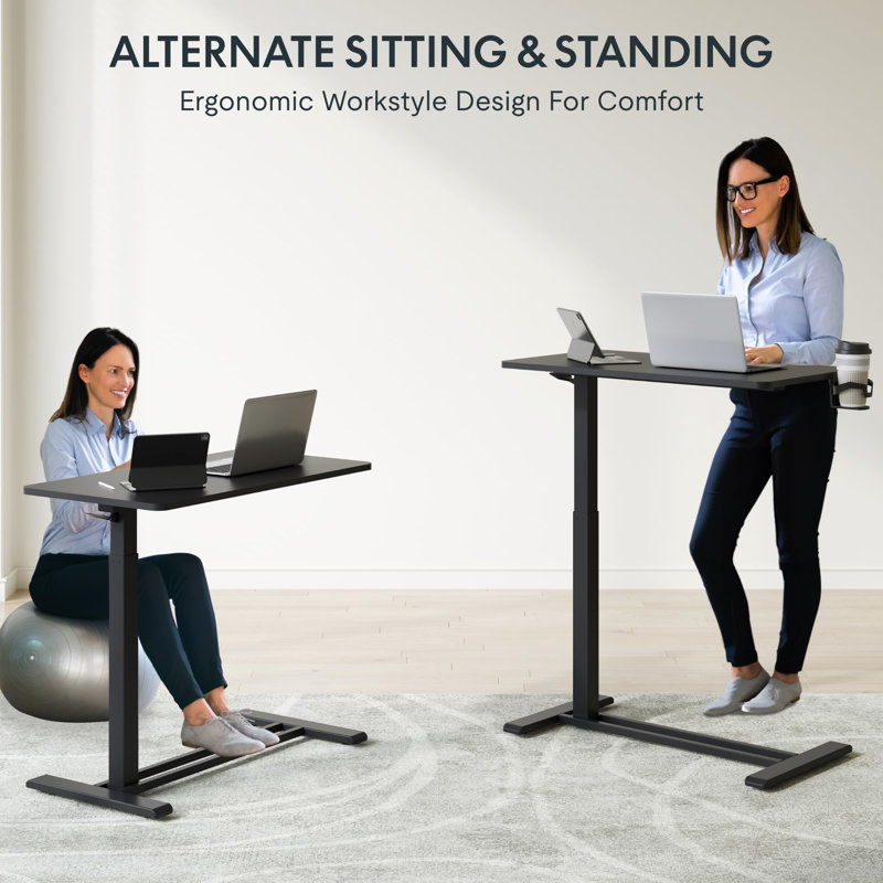 Black Adjustable Rolling Computer Cart with Pneumatic Lift