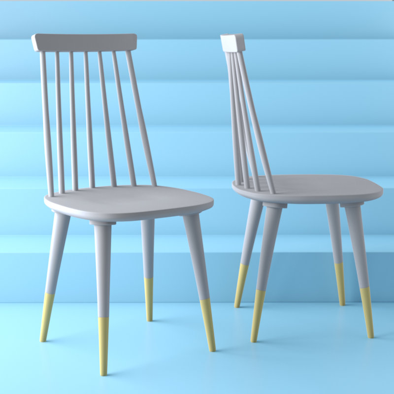 Beckley 18'' H Solid Wood Side Chair, Gray/Yellow