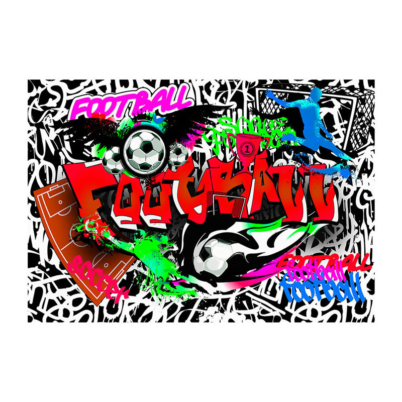Football Graffiti Wallpaper, 400cm x 280cm, Red/Green