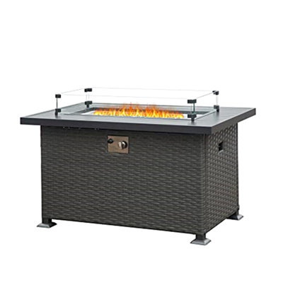 Outdoor Fire Pit, 43.3 Inch With 50,000 , Glass Wind Guard, Rust Steel Frame, Surface, Function Tested Pit Table For Patio, Smokeless Gas Fire, Metal All-Weather Ignition