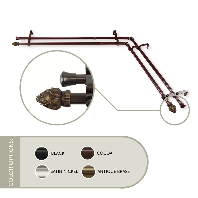 Tringle à rideaux d'angle pour fenêtre double, L 120 po x l 70 po, Cacao