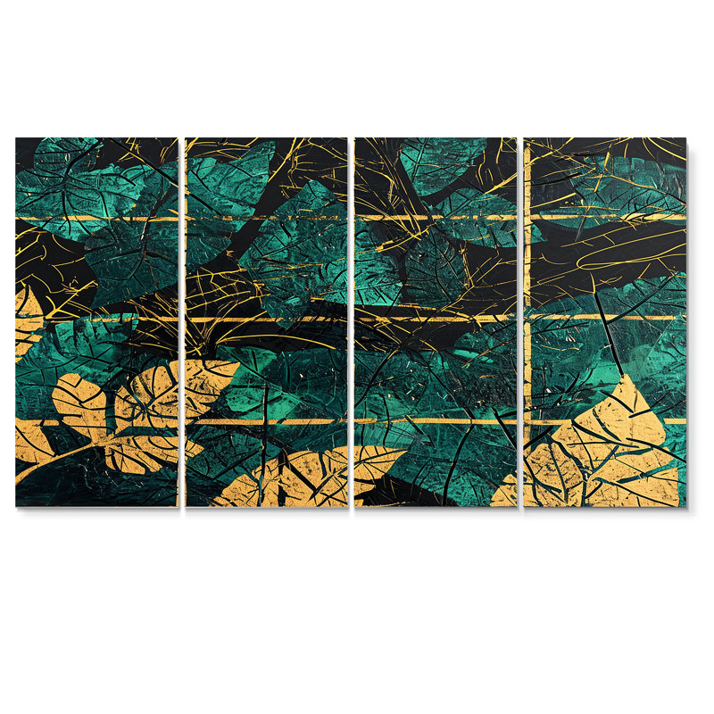 Hemsworth - Ensemble de 4 décorations murales feuilles, H 28 po x l 48 po