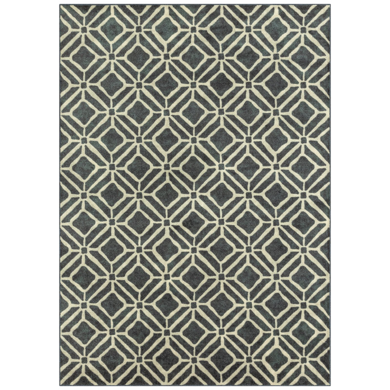 Modena Geo Washable Blue Accent Rug, Rectangle 5' x 7'