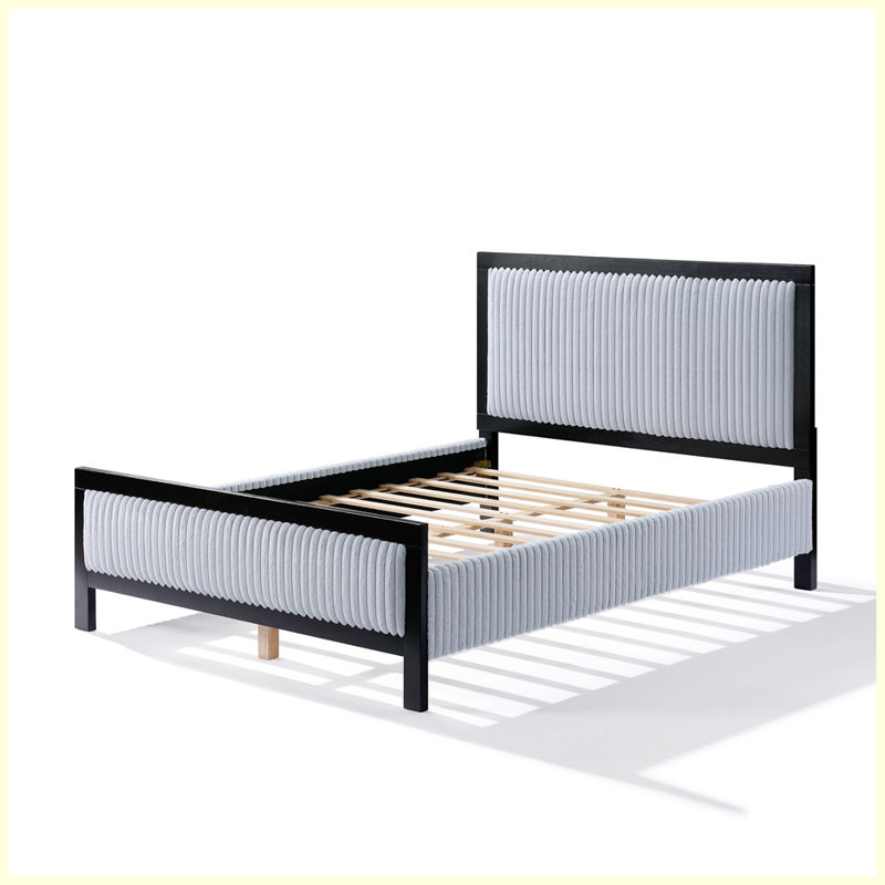 Structure de lit moderne en bois avec tête de lit moelleuse, Grand
