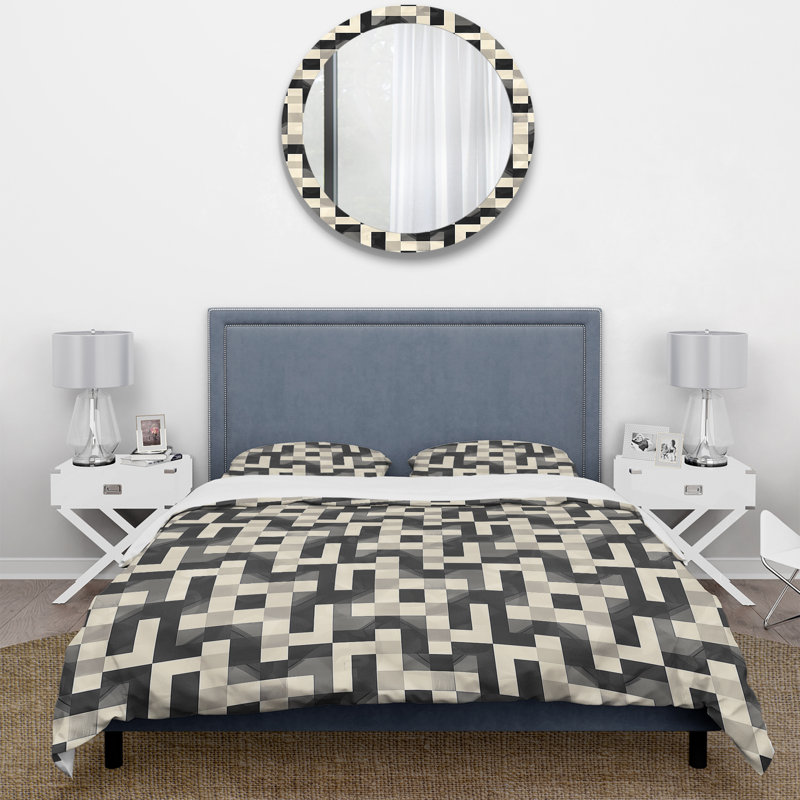 Ensemble de housse de couette noir beige Midcentury Maze I - Midcentury, Housse de couette très grand + 2 taies décorativ