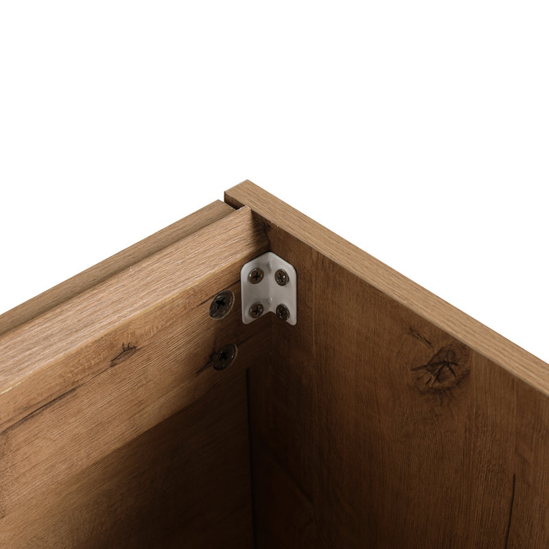 Meuble-lavabo de 18 po avec design flottant et lavabo en céramique, portes à fermeture douce pour petits espaces, robinet d'évier pré-percé à poignée simple, poignée en métal, meuble-lavabo moderne à base de contreplaqué, portes, trois couches