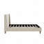 Lit plateforme tapissier moderne en velours beige avec tête de lit à oreilles et pieds en bois de noyer-636167633-636167647
