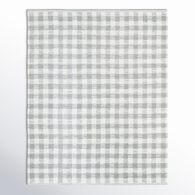 Lavande Plaid Wool Area Rug in Gray/White/Light Gray
