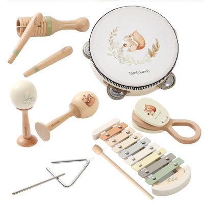 9-Piece Wooden Squirrel Musical Instrument Set