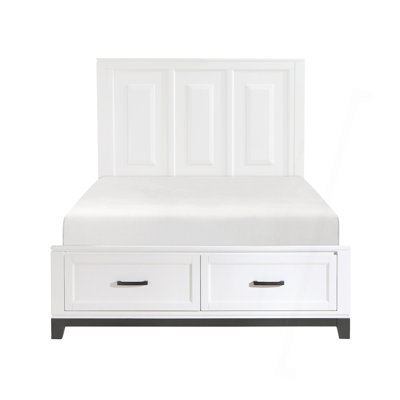 Lit plateforme en bois blanc avec tiroirs de rangement