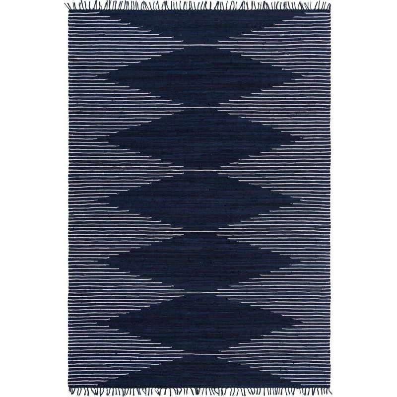 Tapis bleu marine en coton tissé à plat à la main Jordee, Rectangle 10 pi x 14 pi 1 po