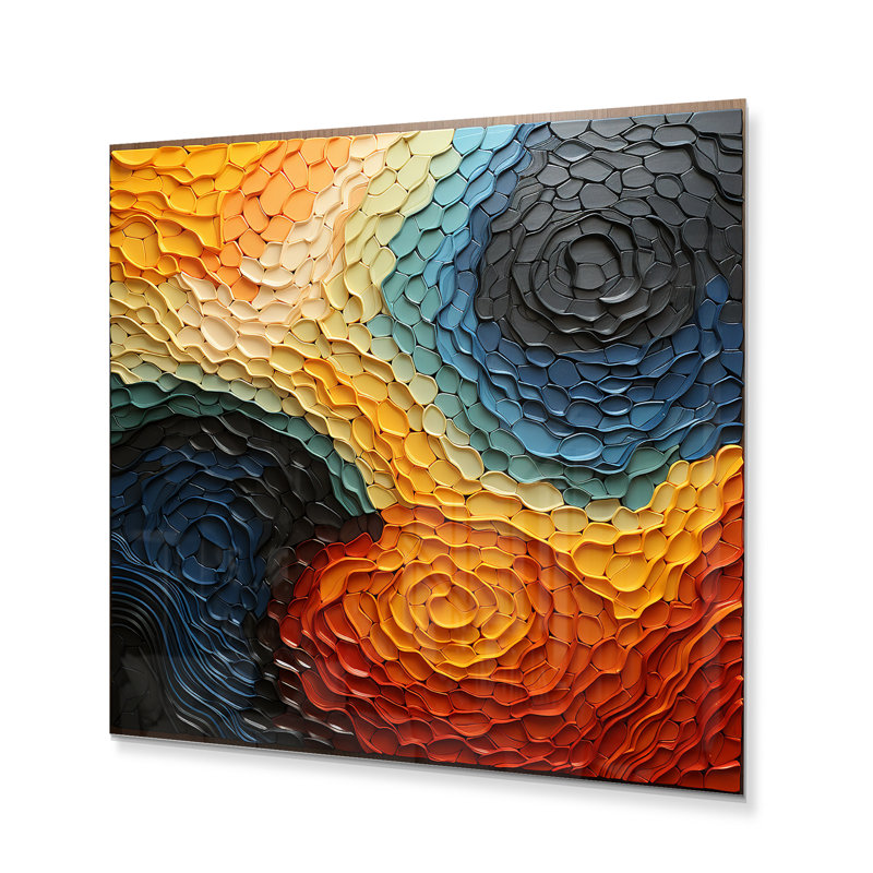 «Teal Orange Op Art Rhythmic Illusion I», reproduction d'art non encadrée sur métal, H 29 po x l 29 po x P 1 po