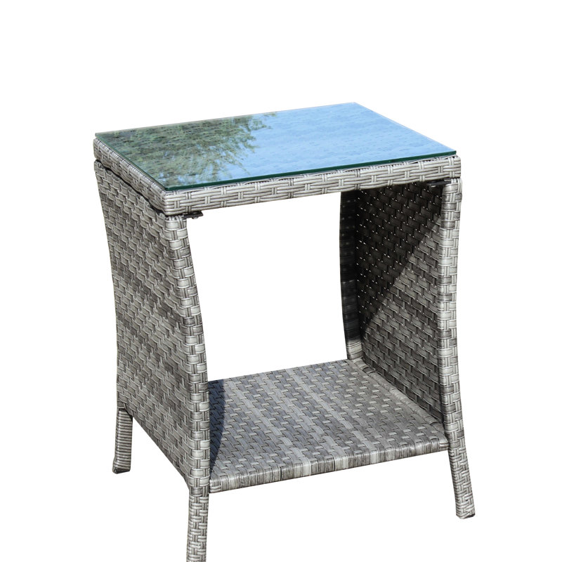 Tempered Glass Top Coffee Table For Patio In Grey , 19.71x19.71x21in, Water & Protected, Assembly Clear With Frame, Required