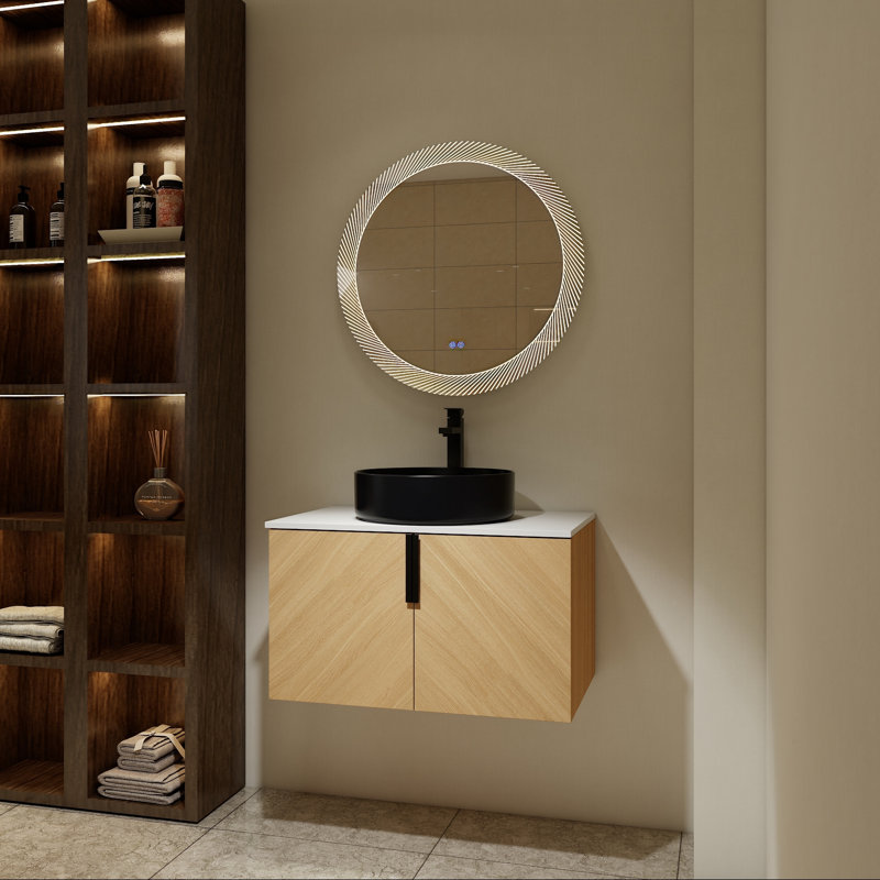Meuble-lavabo mural 30 po avec lavabo en céramique et portes à fermeture en douceur, Black