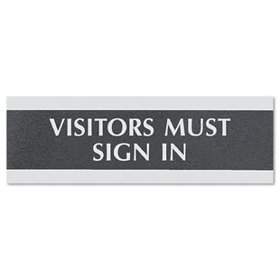 Century Series "Visitors Must Sign In" Sign, 9w x 1/2d x 3h, Black/Silver                                                    