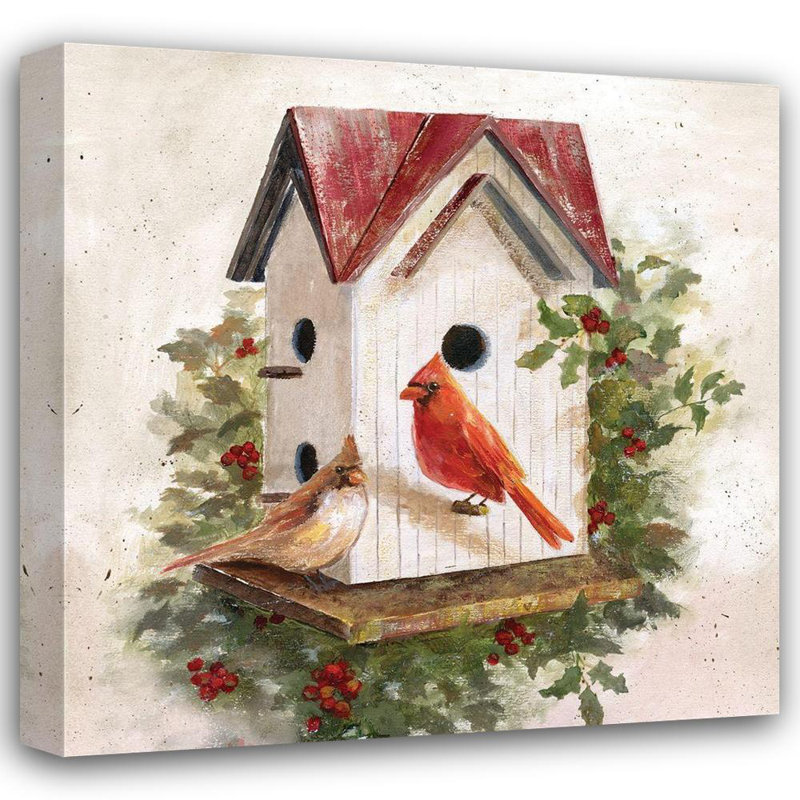 Art sur toile tendue Lark Manor ™ Nan, titré: Holly Berry Birdhouse