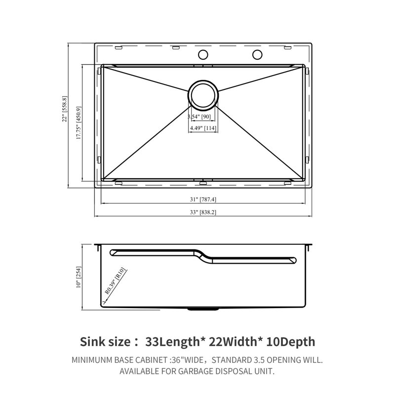 Évier de cuisine encastré 33 po - 33 po x 22 po Évier de cuisine encastré à simple cuve en acier inoxydable de calibre 16 et fabrication en acier inoxydable T304 16G