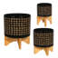  Jardinière avec support en bois et motif abstrait, grand, noir H 11,5 po