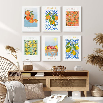 Fruit Wall Art Kitchen Artwork Wall Decor Fruit Market Prints Poster Colorful Lemon Canvas Wall Art Vintage Pictures Lemon Orange Prints Set Of 6 For Room Bedroom 8X10 Inch Ready To Hang