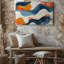La toile crée un motif abstrait avec des formes tourbillonnantes fluides dans un art mural Mélange harmonieux de couleurs, y compris de riches oranges sur toile-125504843