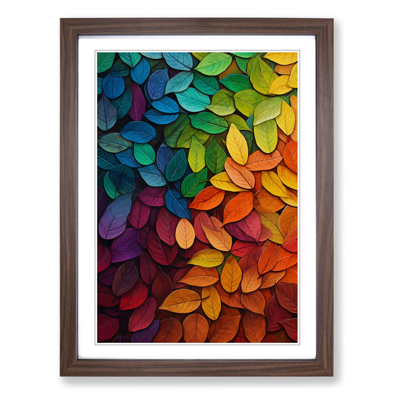 Leaf Colour Field - Single Picture Frame Print on Wood, 34cm H x 25cm W x 2cm D, Walnut Framed